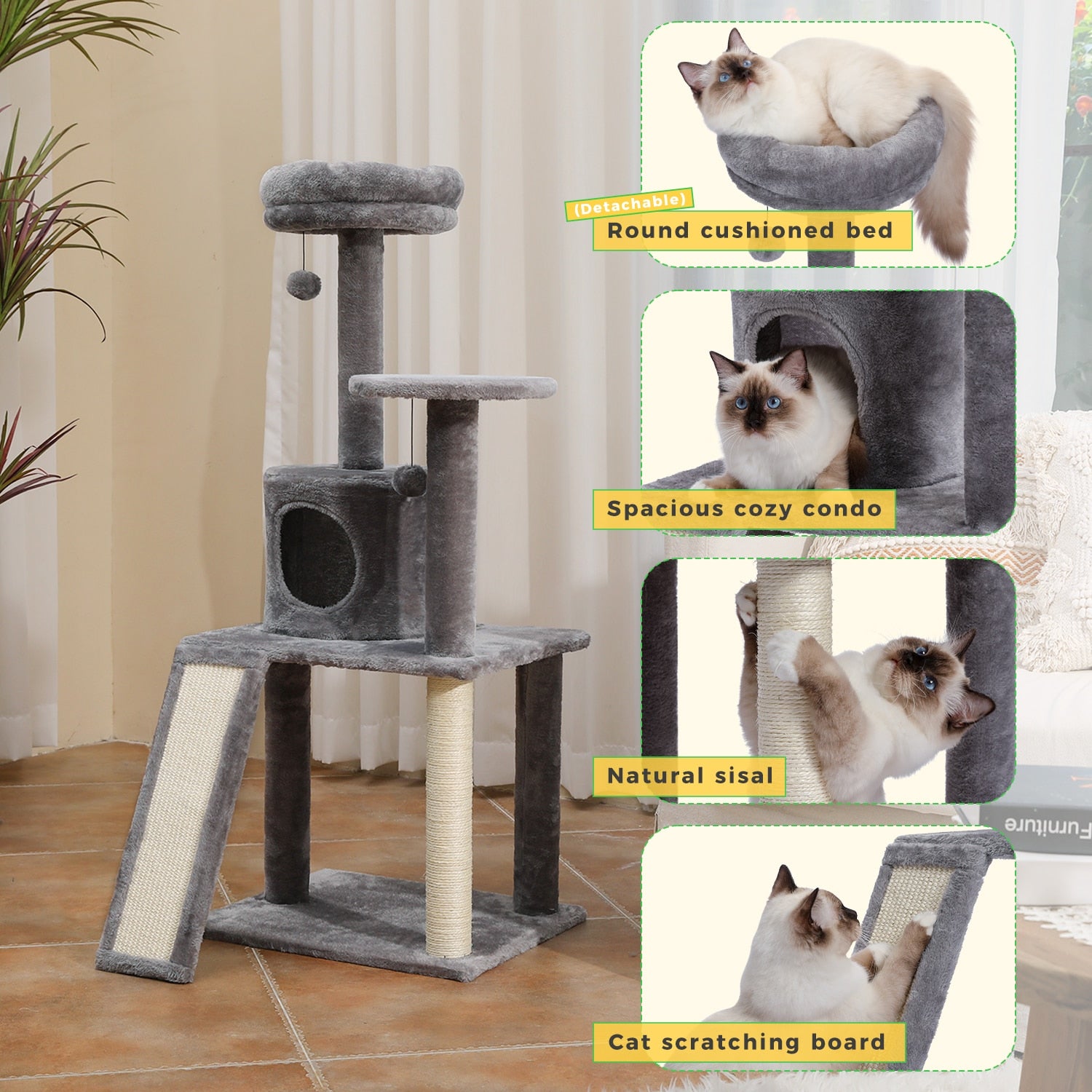 Pet Cat Tree House Condo Perch Playground Stable Furniture for Kitten Multi-Level Play Tower for Large Cats Cozy Nest Solid Wood