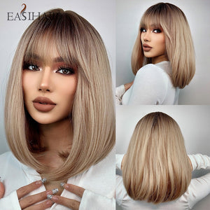 Open image in slideshow, EASIHAIR Copper Ginger Synthetic Wigs with Bangs
