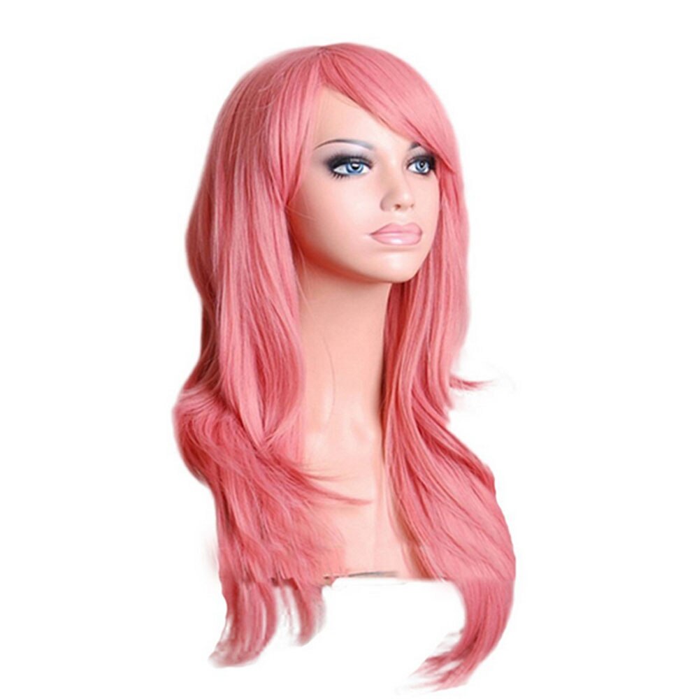 QQXCAIW Long Wavy Cosplay Wig Red Green Purple Pink Black Blue Sliver Gray Blonde Brown