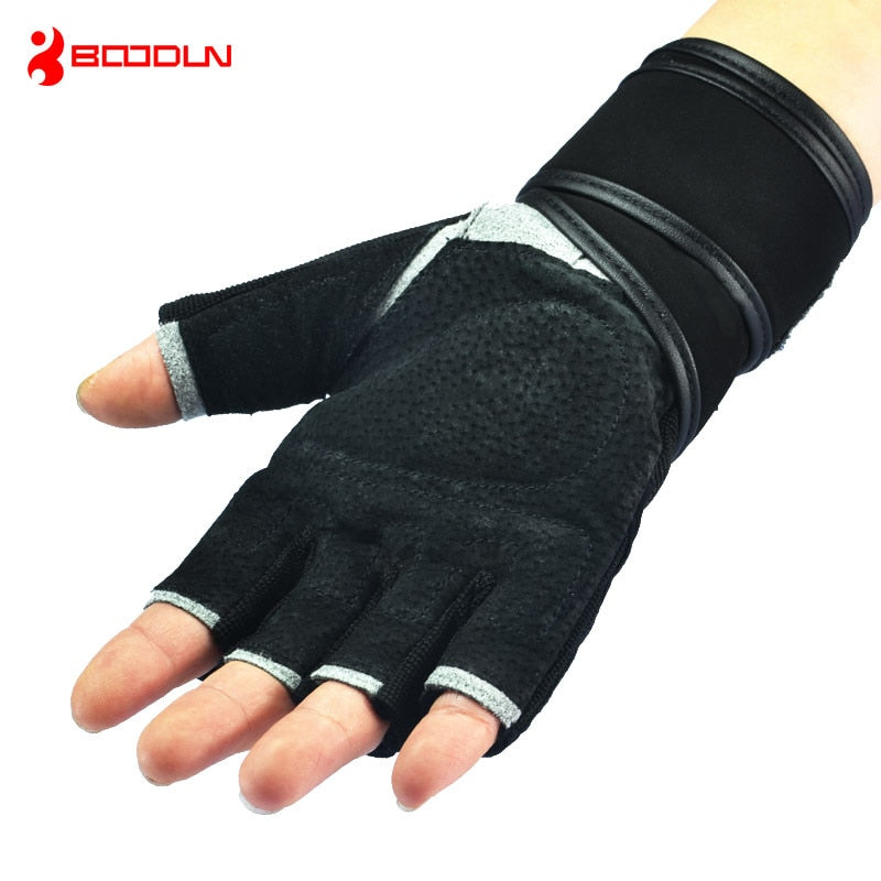 Genuine Leather Men's Half Finger CrossFit Gloves Gym Fitness Training Workout Sports Bodybuilding Weight Lifting Gloves