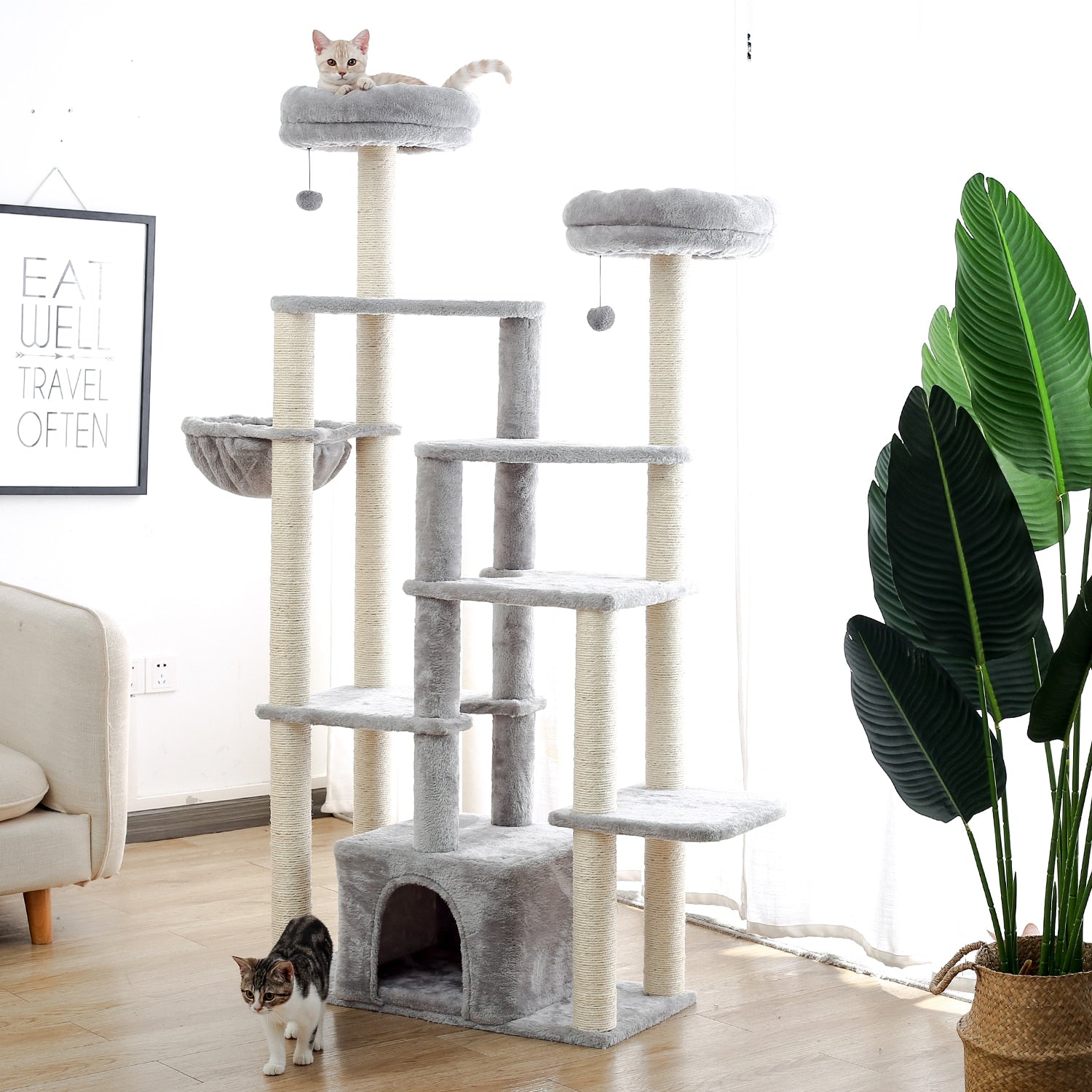 Pet Cat Tree House Condo Perch Playground Stable Furniture for Kitten Multi-Level Play Tower for Large Cats Cozy Nest Solid Wood