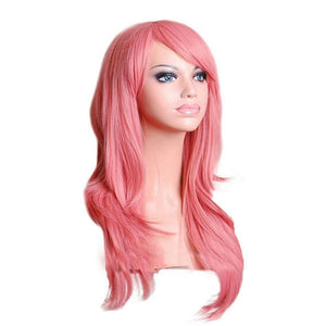 QQXCAIW Long Wavy Cosplay Wig Red Green Purple Pink Black Blue Sliver Gray Blonde Brown