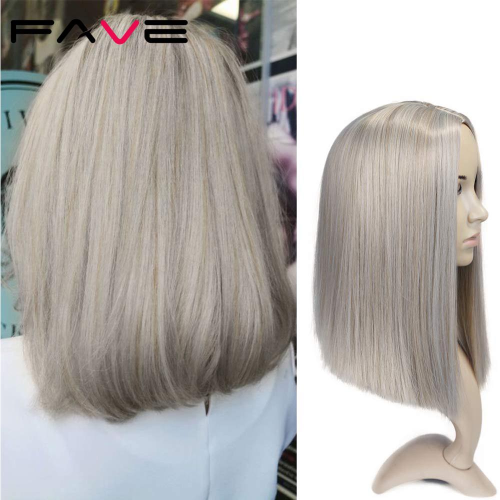 Fave Mixed Gray Ash Blonde Synthetic Wigs Black Pink Straight 14 Inch Hair Cosplay Wigs Heat Resistant Fiber