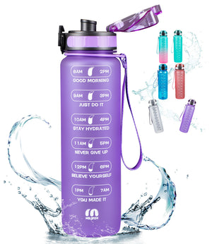 Open image in slideshow, ZOMAKE 32oz Motivational Water Bottle with Time Marker,Leakproof  Sports Water Bottle BPA Free,Fruit Water Bottle Sports 1 Liter
