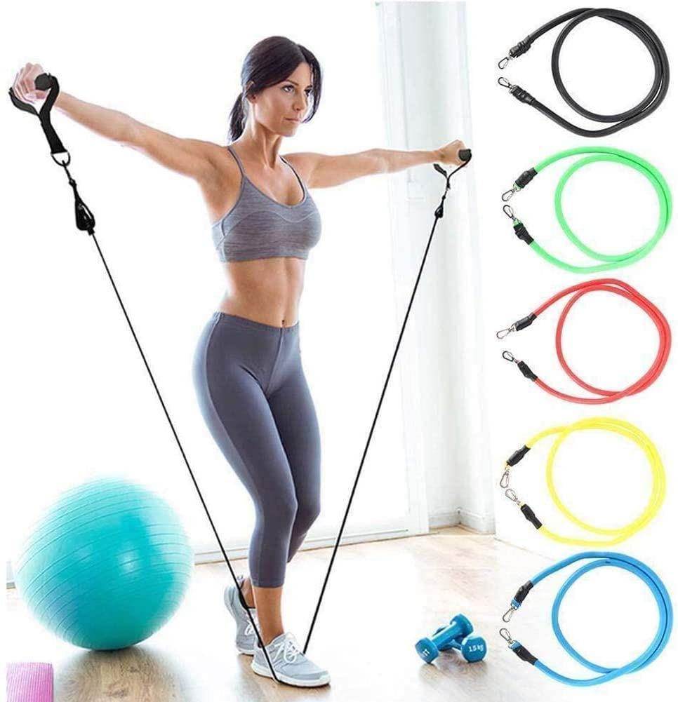 Resistance Bands 11pcs Latex Pilates Yoga Crossfit Fitness Strength Tubes Pull Rope