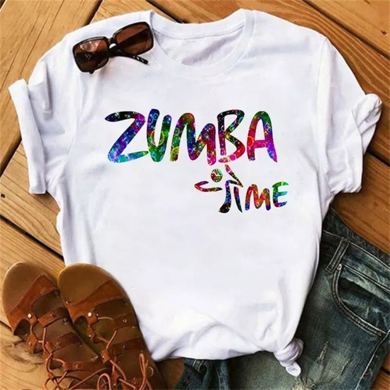 Zumba Black Tshirt Women's Clothing Fitness Dance Letter Graphic Tees Shirt Sport Gymnastics Femme T-Shirt Tops