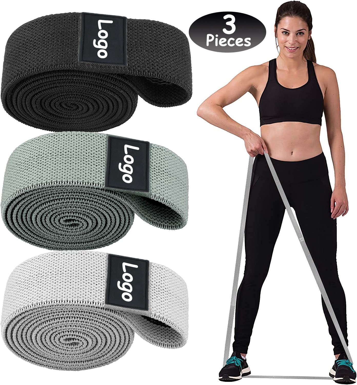 3 Levels Long Fabric Resistance Band Set Fitness Expander Exercise Rubber Body Bands Set for Yoga Gym