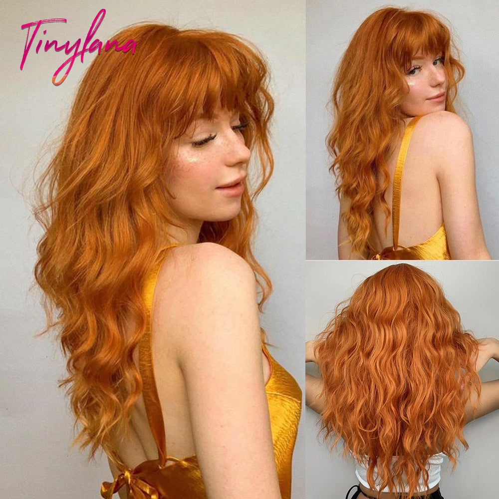 Ginger Orange Copper Short Curly Synthetic Hair Wigs with Bangs