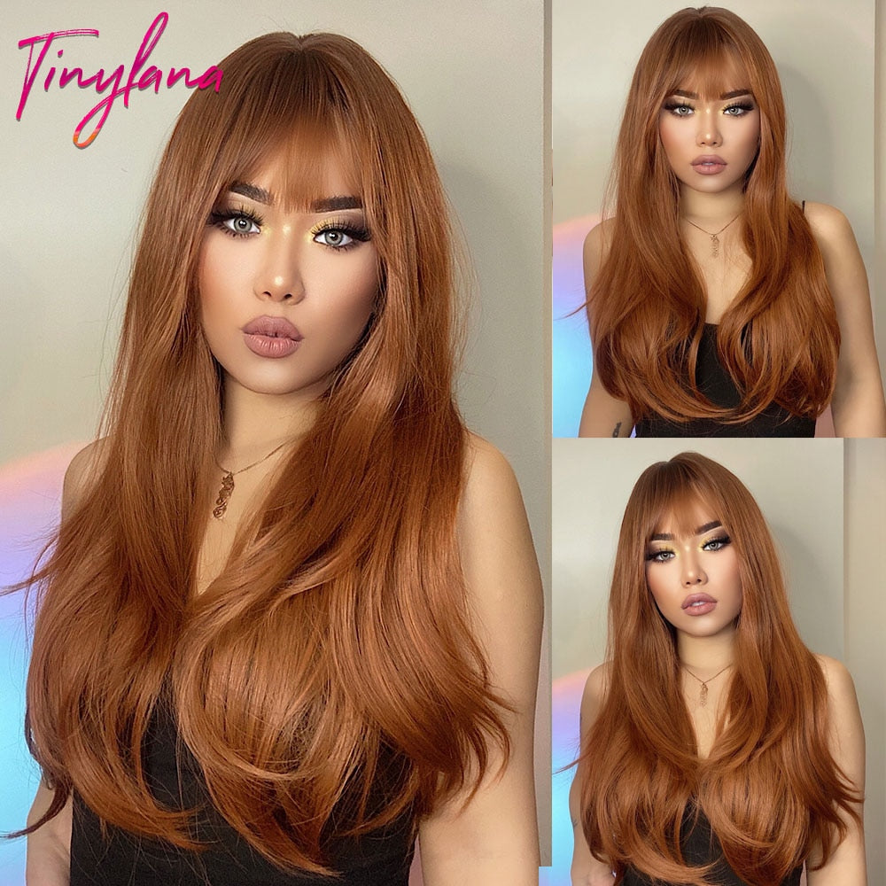 Light Blonde Long Straight Synthetic Wigs Lolita Cosplay Hair with Bangs