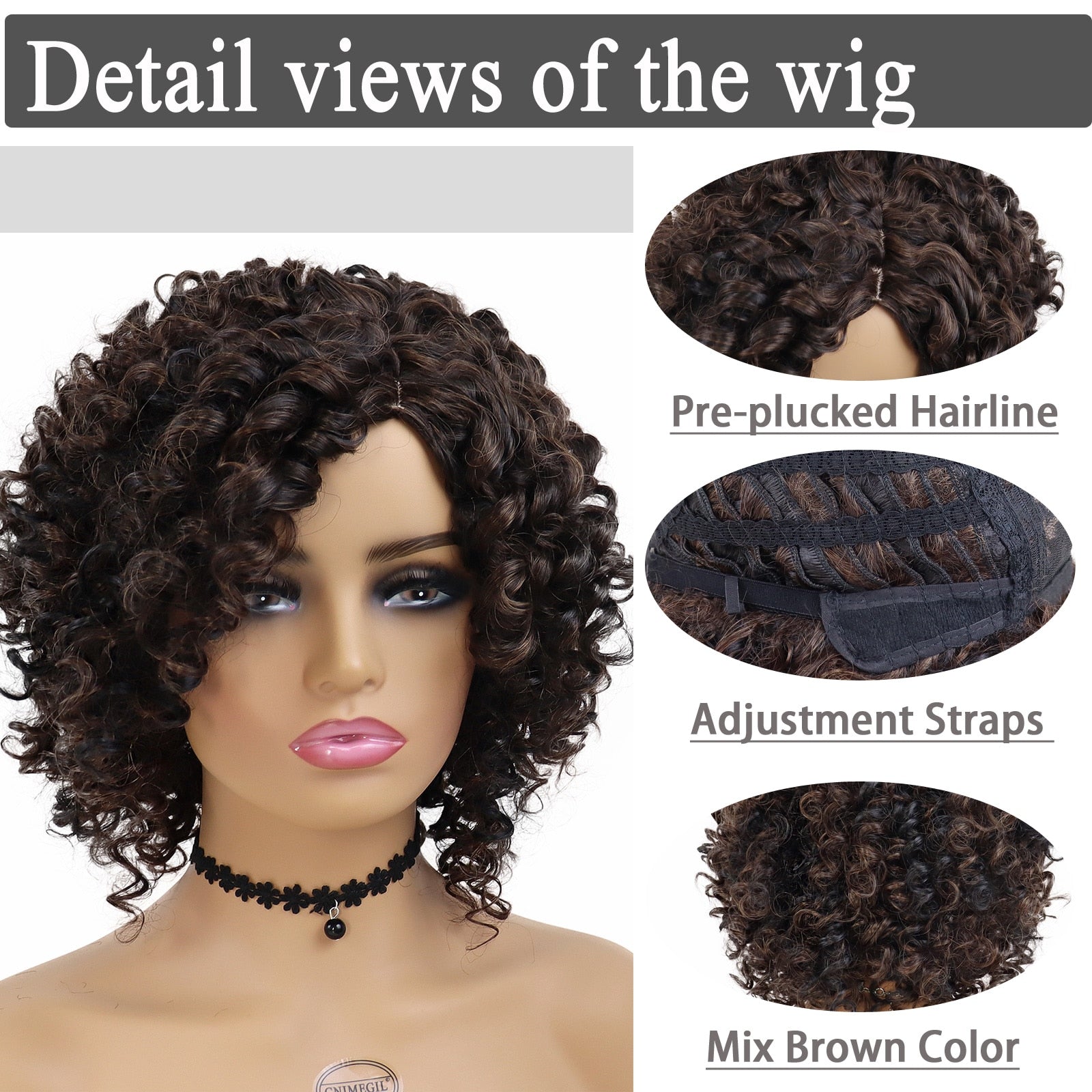 GNIMEGIL Synthetic Curly Wigs Short Bob Natural Afro Mix Brown Hair