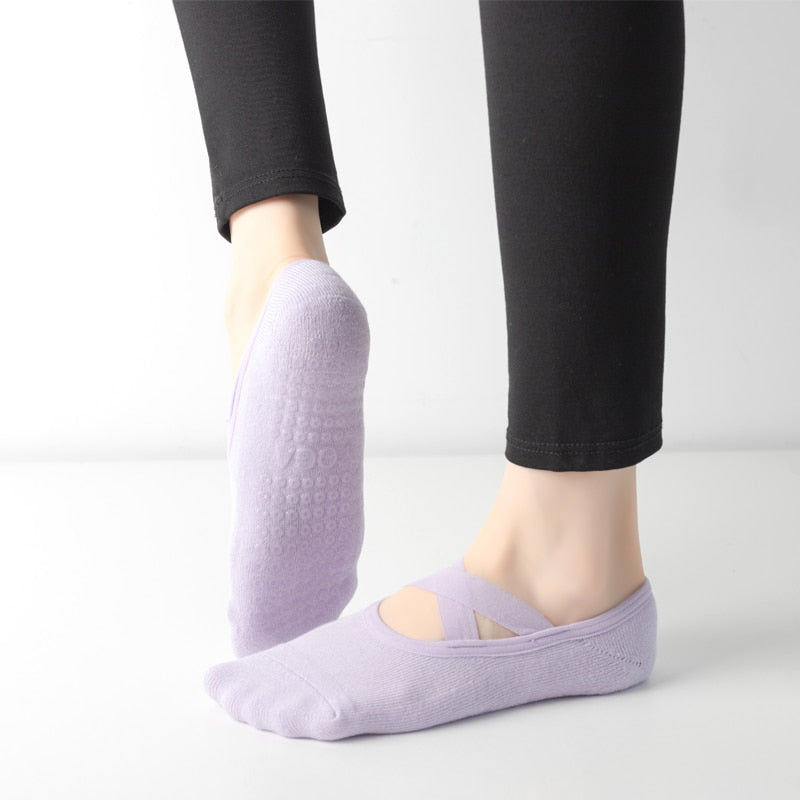 Women Breathable Towel Bottom Yoga Socks Silicone Non-Slip Bandage Pilates Ladies Ballet Dance Fitness Workout Cotton Socks