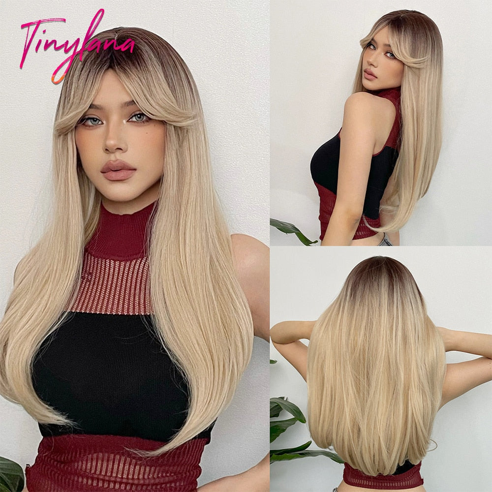 Silver Ash Gray Long Straight Synthetic Wigs
