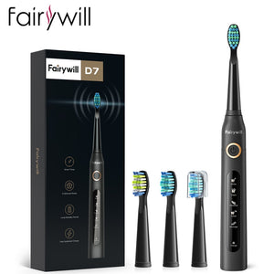 Open image in slideshow, Fairywill FW507 Sonic Electric Toothbrushes for Adults Kids 5 Modes Smart Timer Rechargeable 8 Super Whitening Toothbrush Heads
