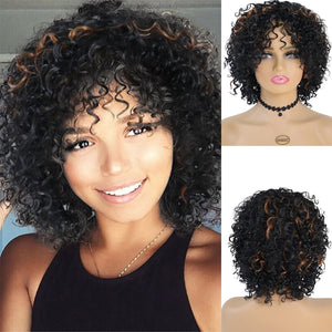 Open image in slideshow, GNIMEGIL Synthetic Curly Wigs Short Bob Natural Afro Mix Brown Hair
