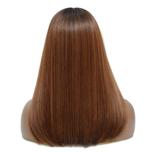 X-TRESS Ginger Straight Bob Lace Front Wigs With Baby Hair 16 Inch Ombre Brown Synthetic Short Bob Wig For Women Heat Resistant