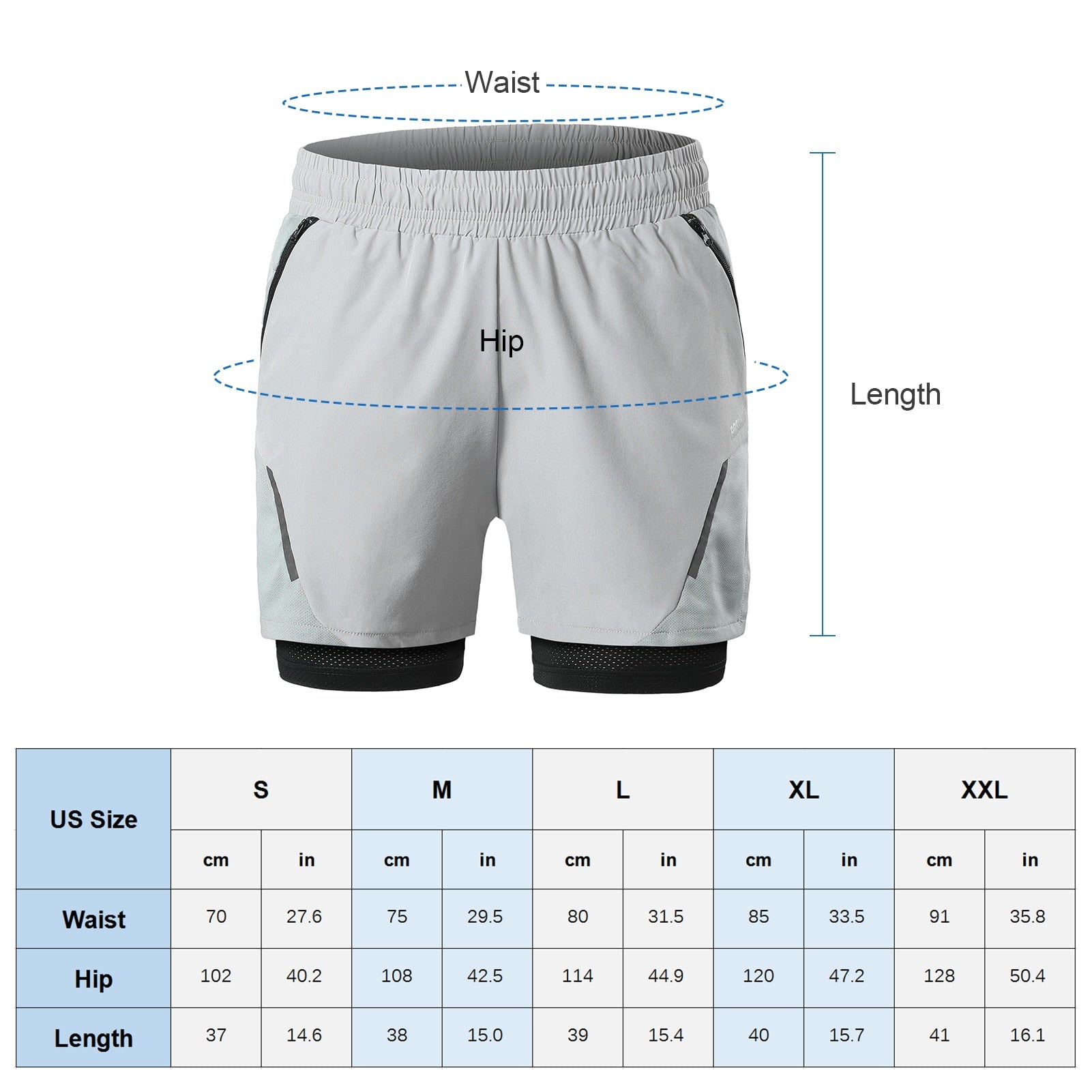 2-In-1 Men Running Shorts with Zipper Pockets Quick Dry Exercise Shorts