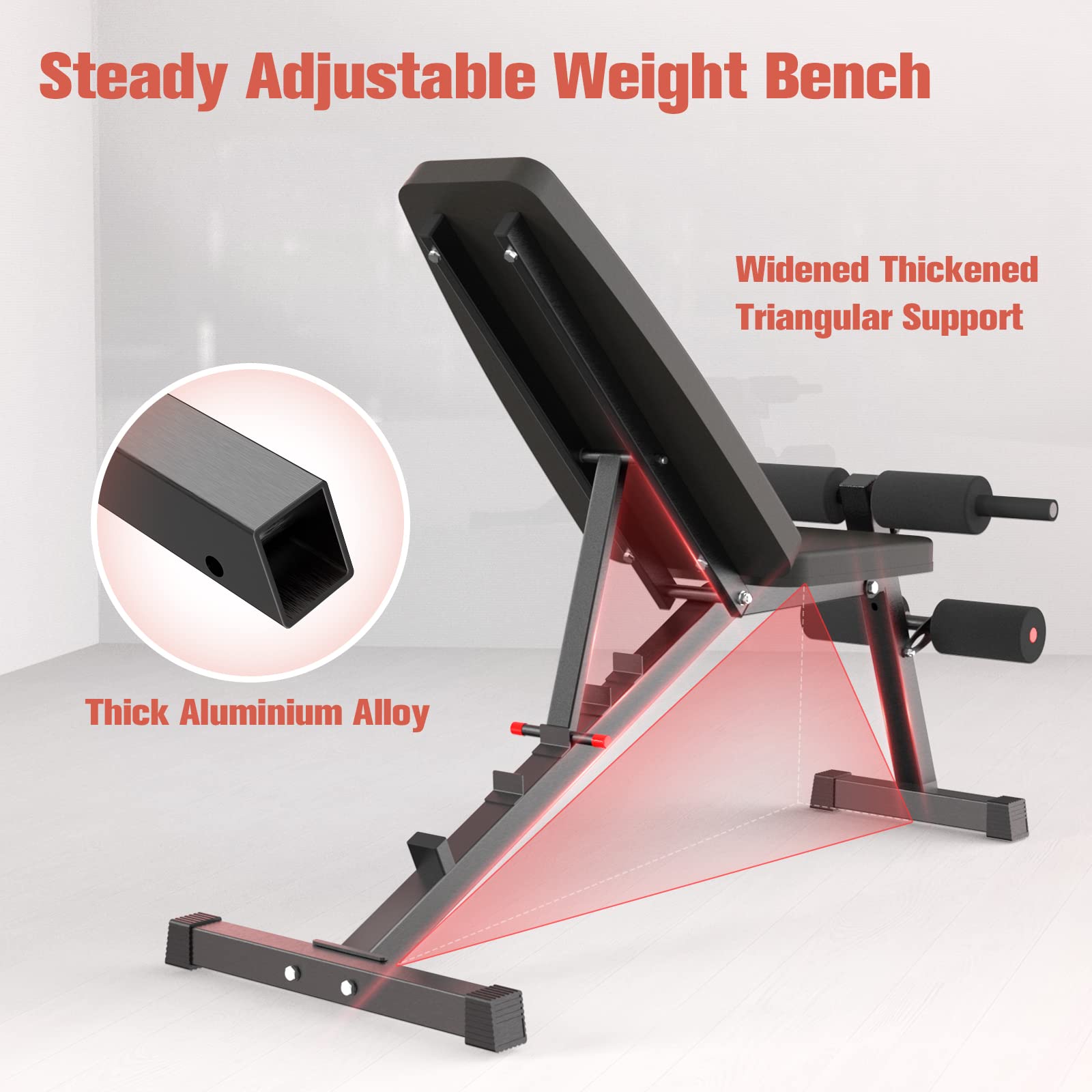 PITHAGE Adjustable Weight Bench 660lbs Weight Capacity Incline Decline Exercise Bench
