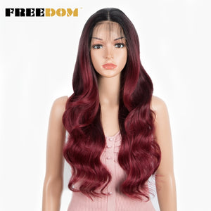 Open image in slideshow, FREEDOM 13X4 Synthetic Lace Front Wigs Body Wave Ombre Blonde Brown Ginger
