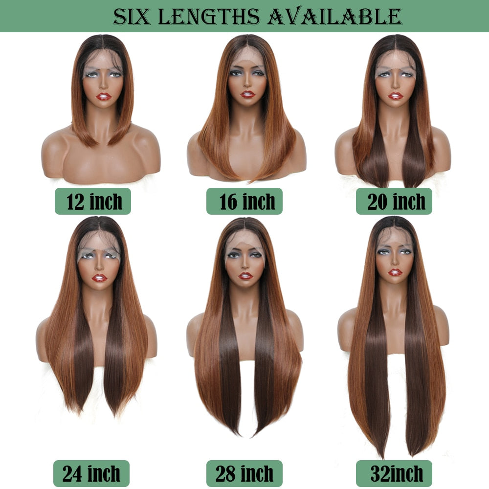 X-TRESS Ginger Straight Bob Lace Front Wigs With Baby Hair 16 Inch Ombre Brown Synthetic Short Bob Wig For Women Heat Resistant