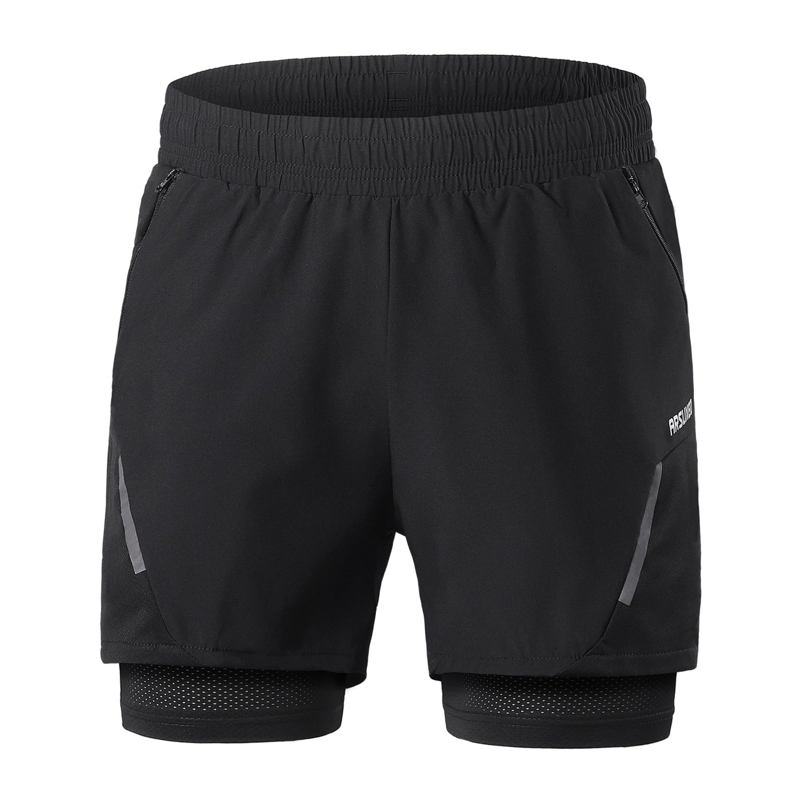 2-In-1 Men Running Shorts with Zipper Pockets Quick Dry Exercise Shorts