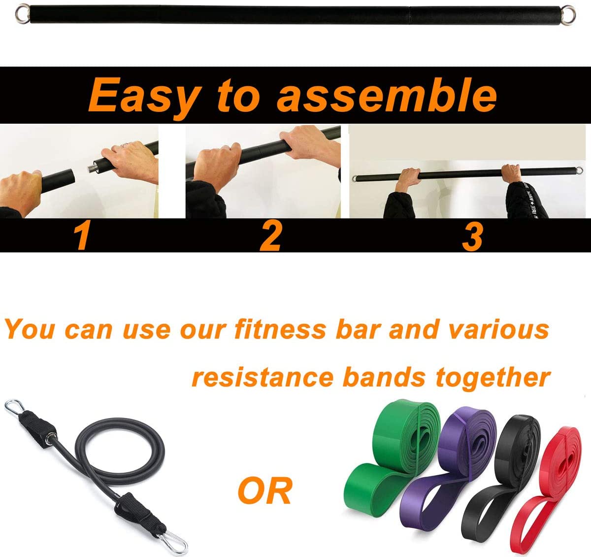 Workout Bar Fits All Resistance Bands with Clip Portable  Exercise Bar for Fitness Home Gym Workout Full Body