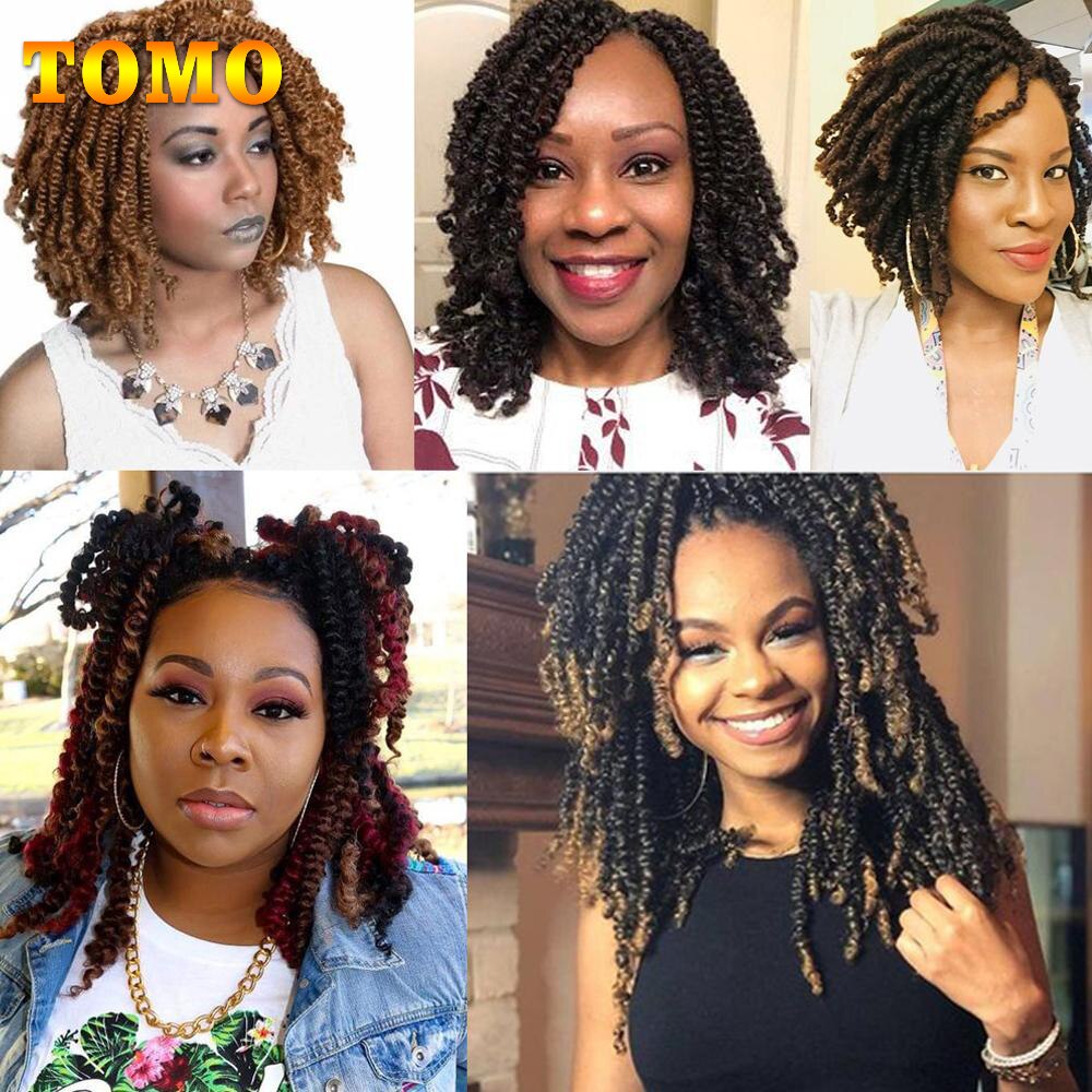 TOMO 8Inch Spring Twist Crochet Hair Curly Fluffy Twist Braids Ombre Color Synthetic Bomb Twist Braiding Hair Extensions 30Roots