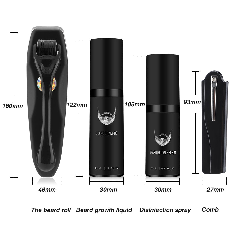 4Pcs/Set Beard Growth Kit with Beard Growth Oil,Beard Growth Roller,Beard Comb,Beard Conditioner,Men&#39;s Beard Care Grooming Kit