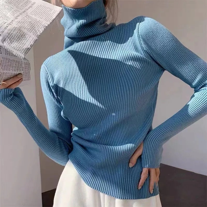 Women heaps collar Turtleneck Sweaters Autumn Winter Slim Pullover Women Basic Tops Casual Soft Knit