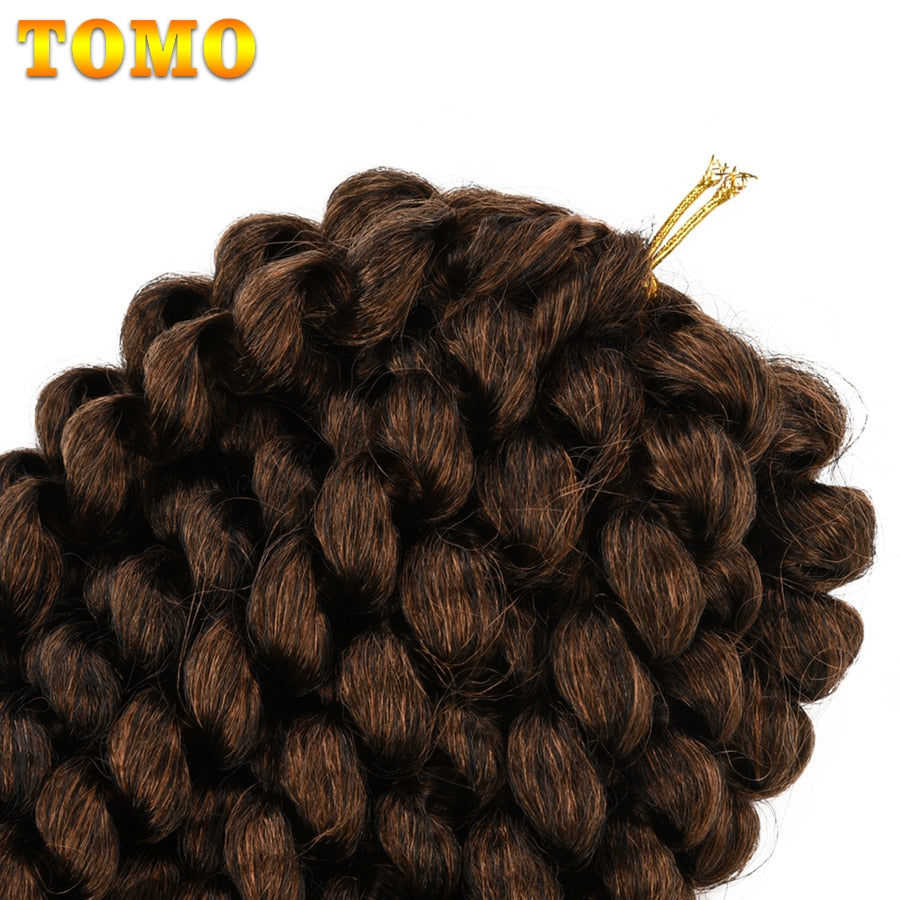 TOMO 8 12 Inch Short Curly Synthetic Hair Jamaican Bounce Wand Curl Braiding Hair 20 Roots Ombre Brown Crochet Hair Extensions