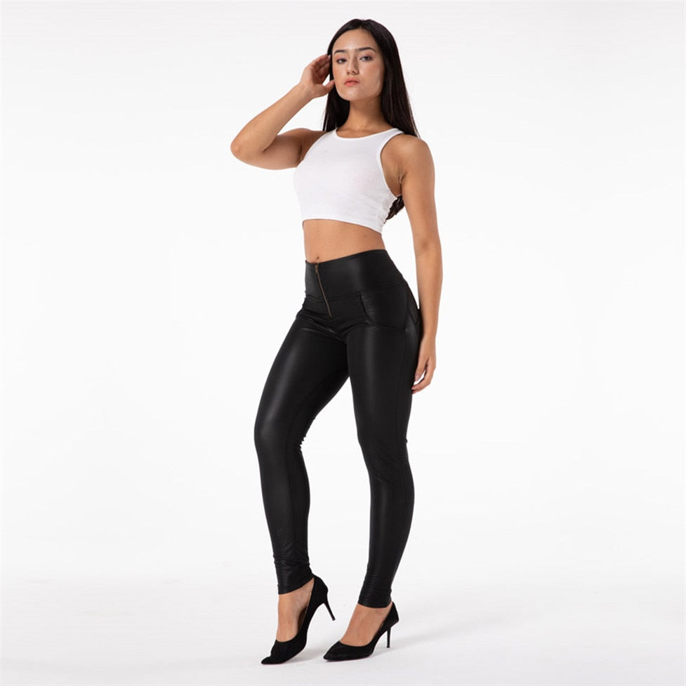 Shascullfites Melody Black Pleather Pants Heat Fleece Lined Leggings Pu Skinny Push Up Trousers