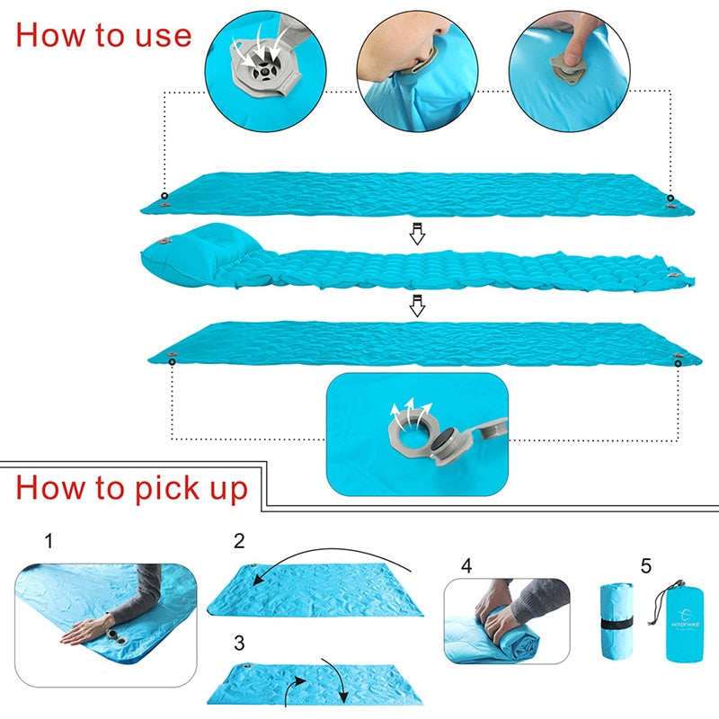 Camping  Sleeping Mat Outdoor Pad With Pillow Air Mattress Inflatable Cushion Fast Filling Moisture proof  Water proof