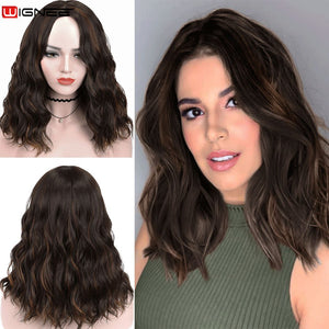 Wignee Ombre Grey to Blue Synthetic Wigs  Middle Part for Women Glueless Wavy  Cosplay Daily Natural Short Hair