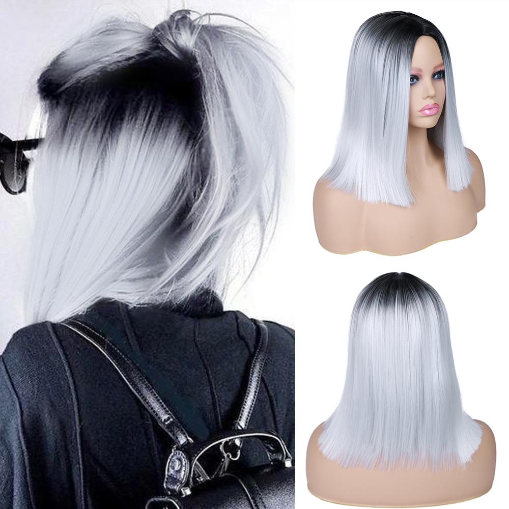 FAVE Ombre Black Purple/Blonde/Grey/Flax Brown/ Straight Synthetic Wig Shoulder Length Middle Part Cosplay For Daily Wig