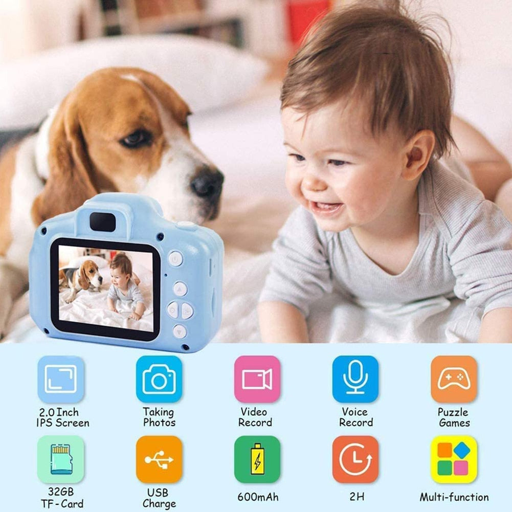 Children Kids Camera Portable Selfie Digital Video Recorder with 32GB Memory Card Toy for Girls Boys Xmas Birthday Gifts