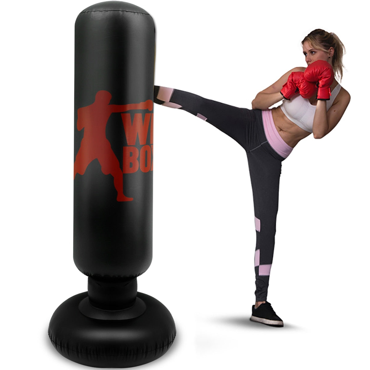 63&quot; Inflatable Boxing Punching Exercise Training Boxing Sack PVC Thicken Boxing Pillar Tumbler Standing Sandbag w/ Pump