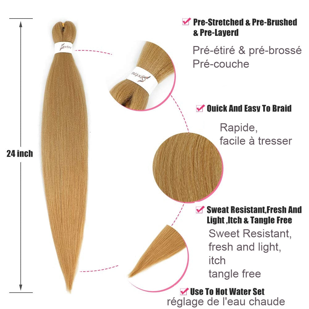 SOKU Pre Stretched Braiding Hair Extensions Honey Blonde Synthetic Box Braid EZ Yaki Texture Hair Bundle Hot Water Setting