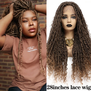 Open image in slideshow, Synthetic Curly Braided Wigs Black Colored Faux Locs Crochet Braids Mixed Water Wave Hair Wig With Baby Hair
