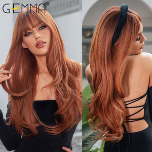 GEMMA Long Wavy Black Brown Gray Ash White Ombre Synthetic with Bangs Cosplay Daily Party Wig  Heat Resistant Hair