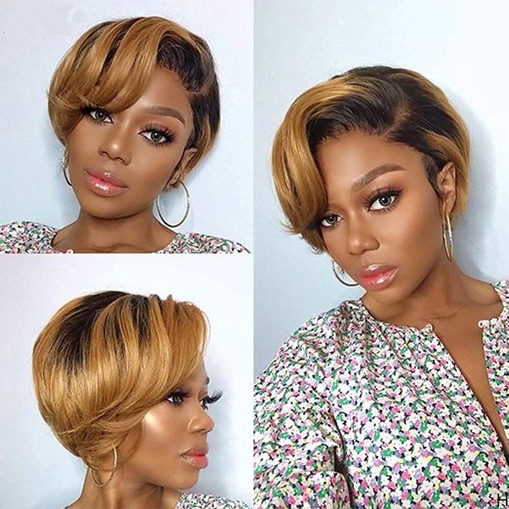 Pixie Cut Brown Wigs Short Bob Straight Red Full Machine Made Ombre Blonde Burgundy Synthetic Wig