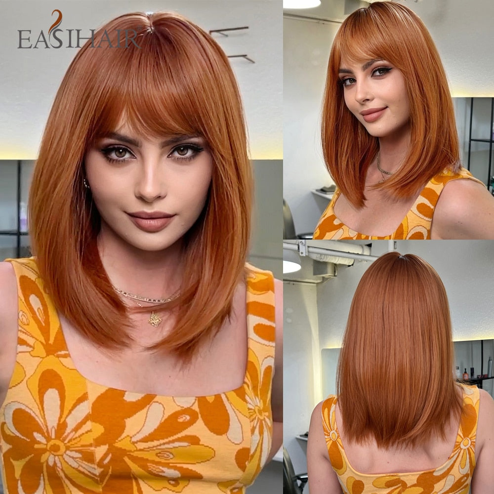 EASIHAIR Copper Ginger Synthetic Wigs with Bangs