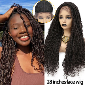 Synthetic Curly Braided Wigs Black Colored Faux Locs Crochet Braids Mixed Water Wave Hair Wig With Baby Hair