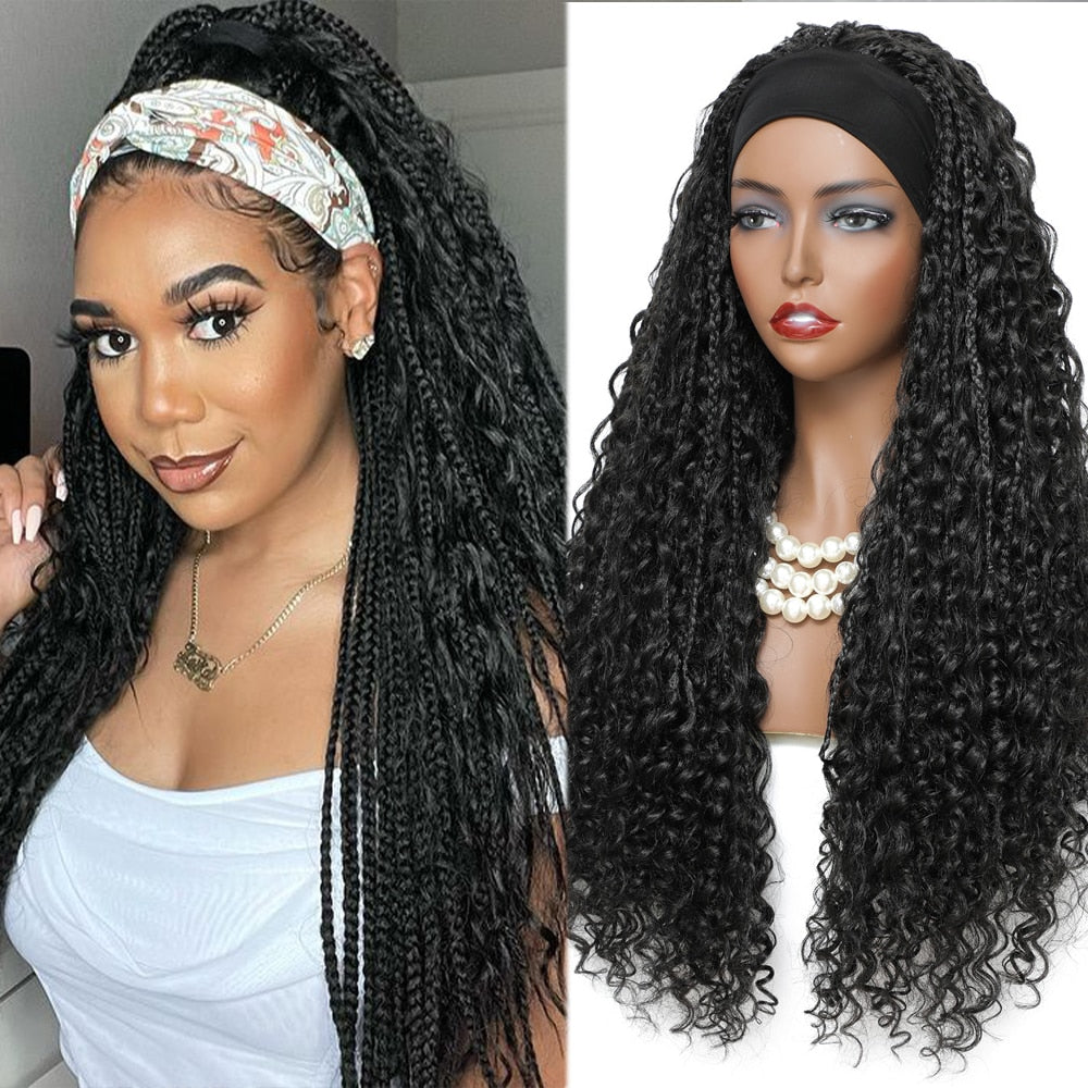 Synthetic Curly Braided Wigs Black Colored Faux Locs Crochet Braids Mixed Water Wave Hair Wig With Baby Hair