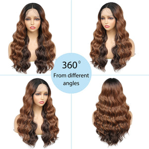 X-TRESS Ombre Brown Synthetic Loose Wave Lace Front Wigs Daily Honey Brown Fashion Wig Gift High Temperature Fiber