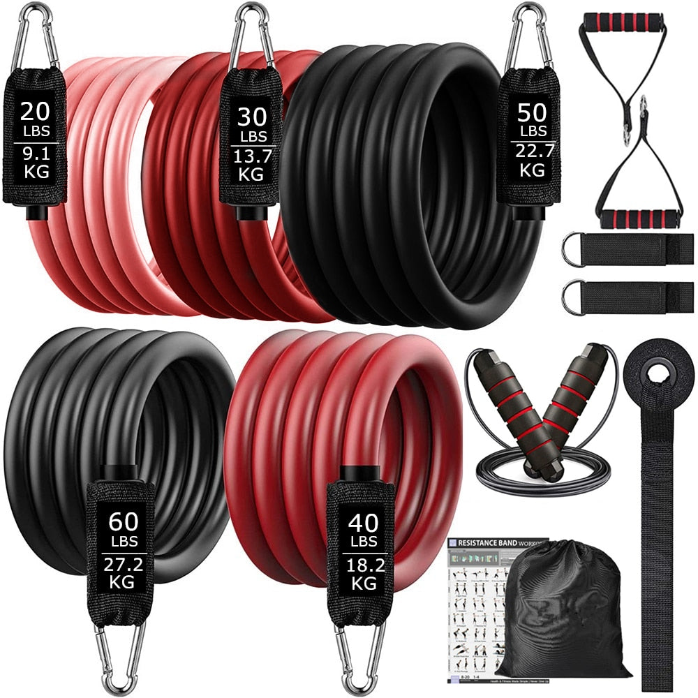 300lb Fitness Resistance Elastic Band Workout for Training Exercise Sport Dumbbell Harness Set Expander Equipment