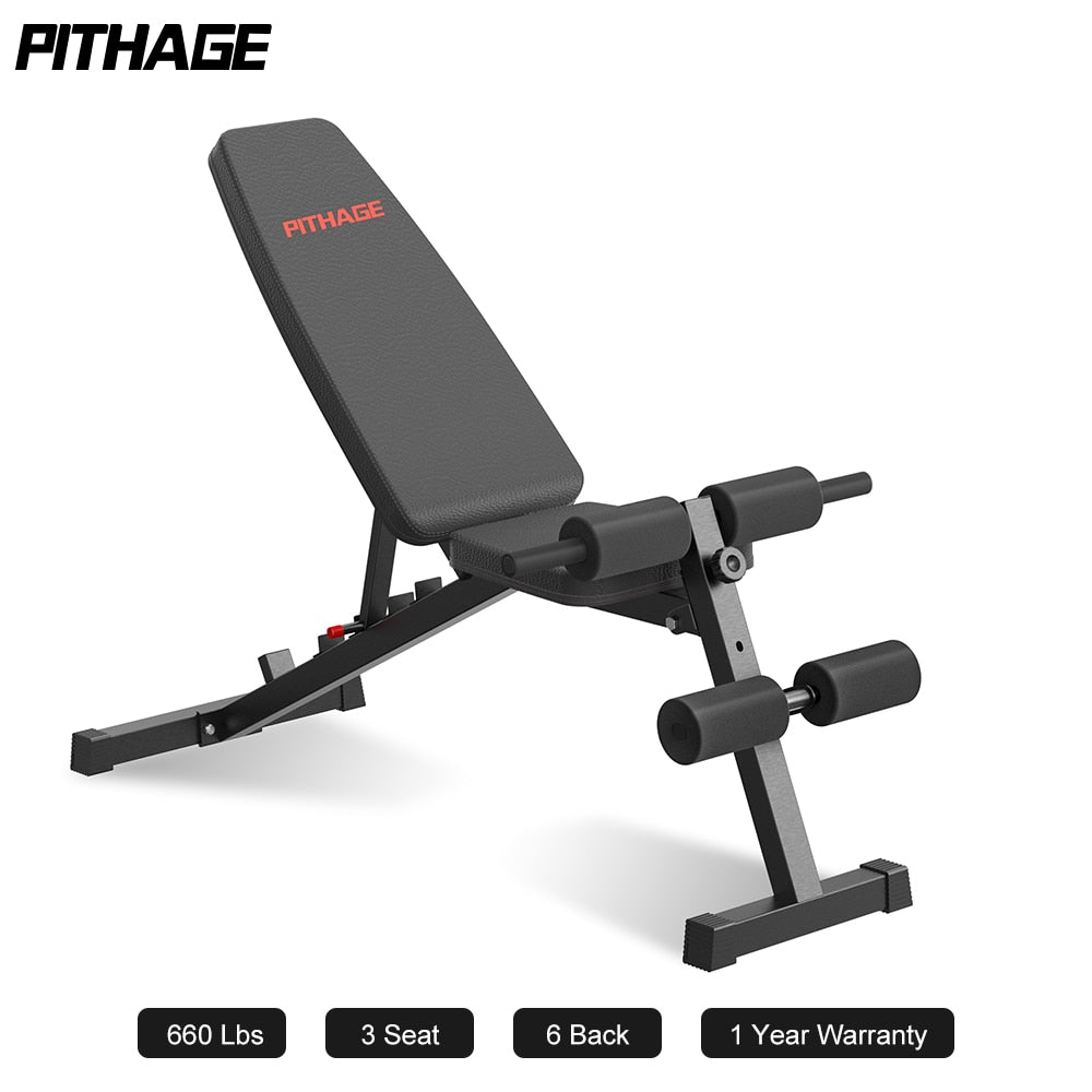 PITHAGE Adjustable Weight Bench 660lbs Weight Capacity Incline Decline Exercise Bench