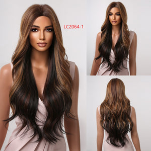 Wine Burgundy Red Long Wavy Synthetic Hair Wigs Orange Red Body Wave Cosplay Natural Wig Heat Resistant