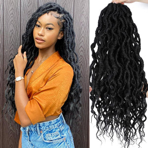 Open image in slideshow, Goddess Faux Locs With Curly End Synthetic Crochet Braids Hair Extensions Ombre Brown Color Messy Dreadlocks X-TRESS
