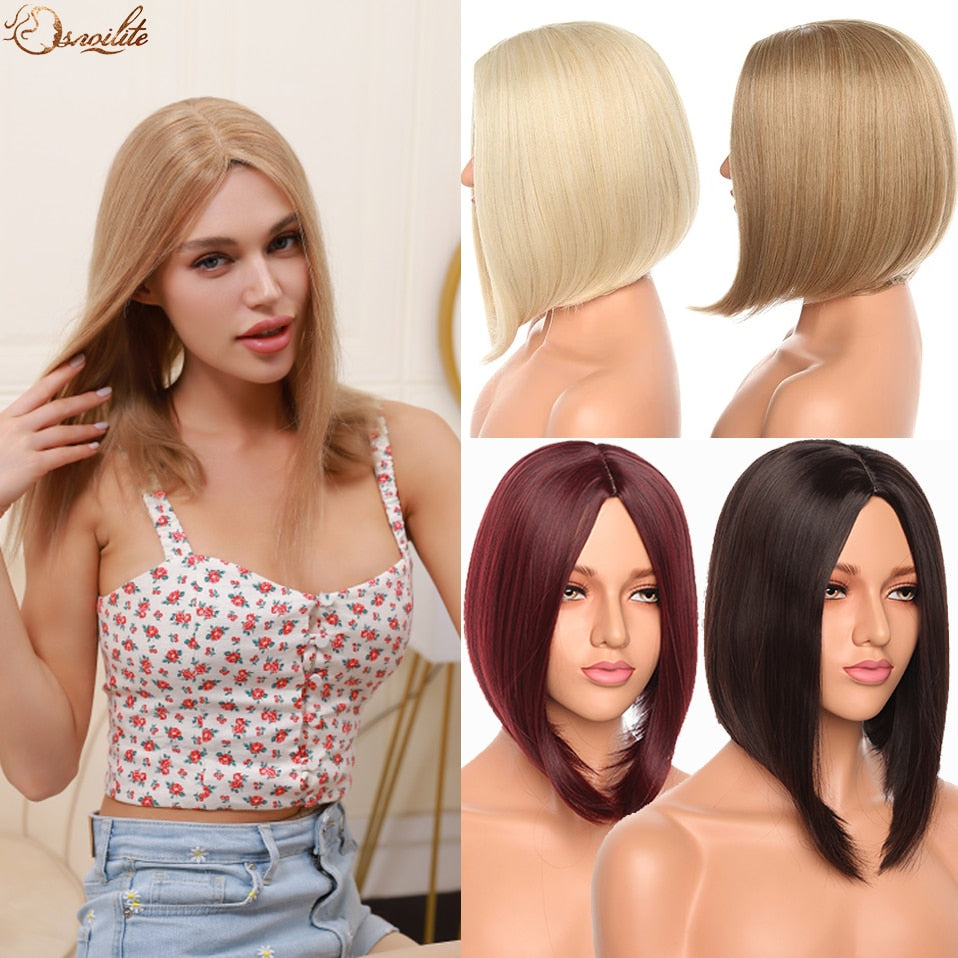 S-noilite Synthetic 12inch Straight Bob Middle Hairline Hairstyle Short Cosplay Hair 9 color Wig