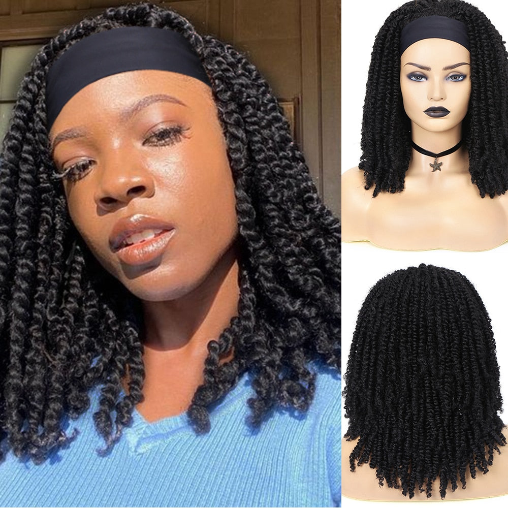 Fave Passion Twist Dreadlock Headband Wig Synthetic Black Brown Braided Curly Hair Heat Resistant Fiber  Daily Life