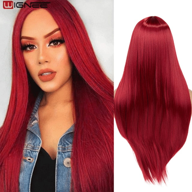 Wignee Pink Long Straight Hair Synthetic Wigs - ontopoftheworldstore-888